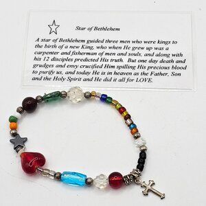 Star of Bethlehem Womens Multicolor Beaded Silver Tone Cross Religious Bracelet